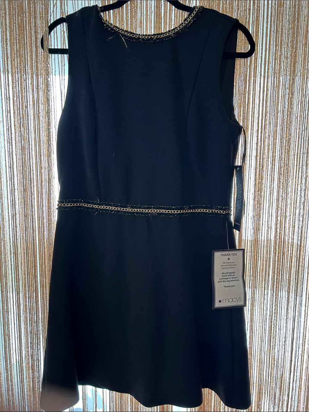 Adrianna Papell Black Sleeveless Dress with Chain Trim